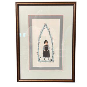 P. Buckley Moss Amish Girl Black Cats Signed  Numbered Matted Framed 1991